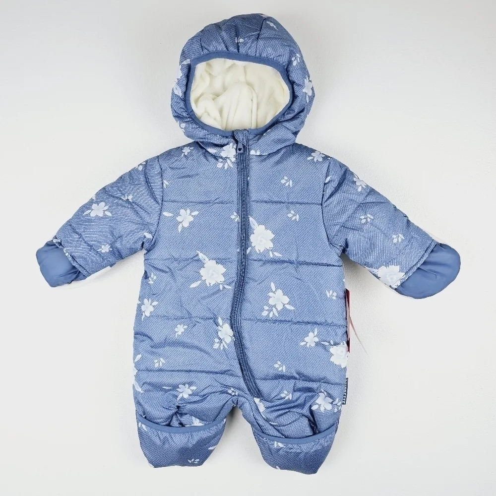 Wippette Blue Floral Fleece-Lined Snowsuit NWT, size 0/3 Months